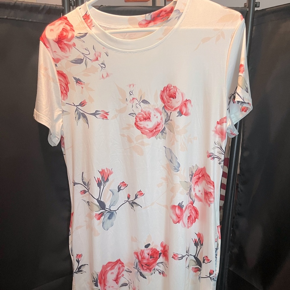 Silky floral shirt dress